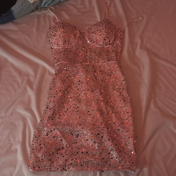 Sequin beaded lace up mini dress - Picture 3 of 7